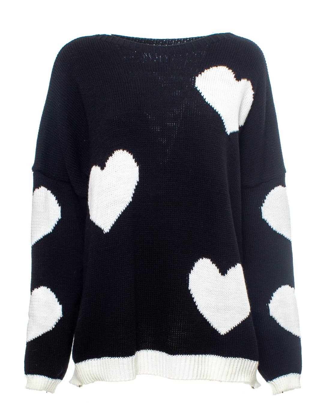 MAGLIA JACQUARD CUORI, T.U., 60%AC 20%VI 20%WO, MADE IN ITALY